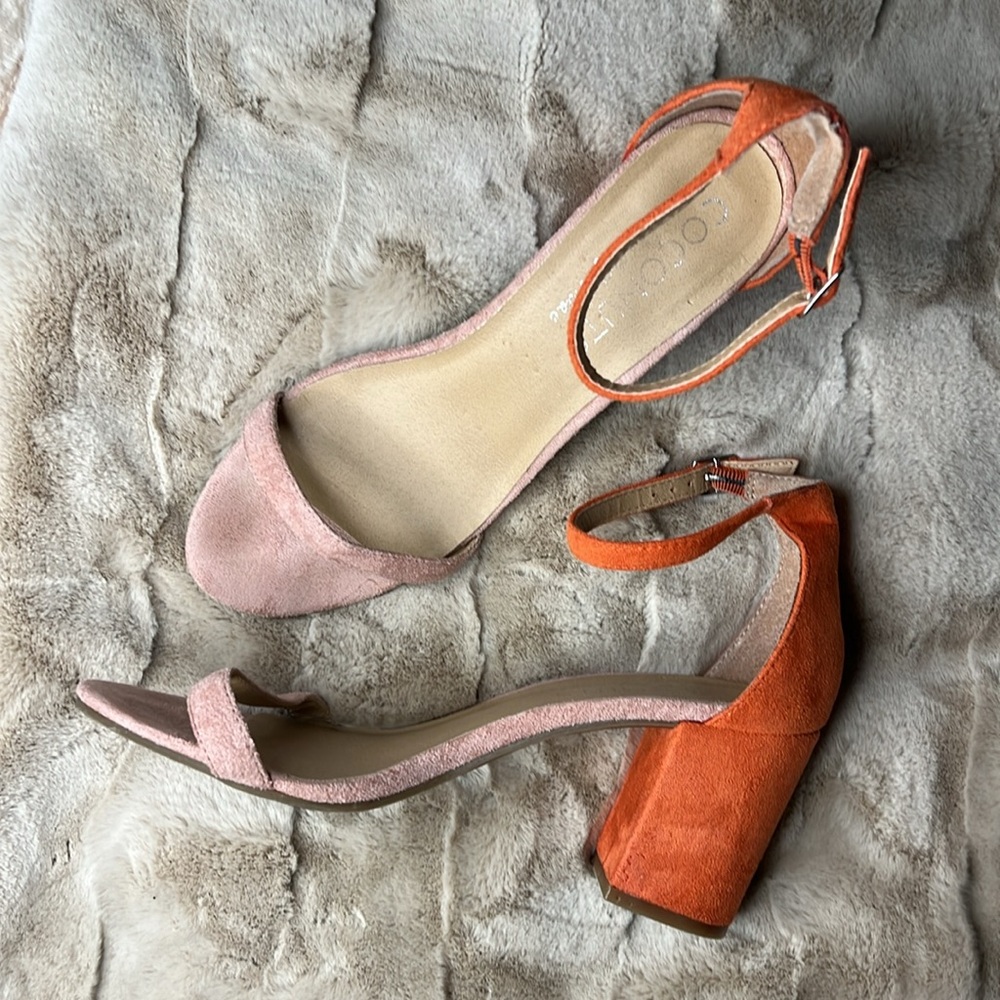 🕶️Coconuts By Matisse Dinah Heel Sandals Sz 10 Colorblock Coral Orange Leather - Picture 2 of 8